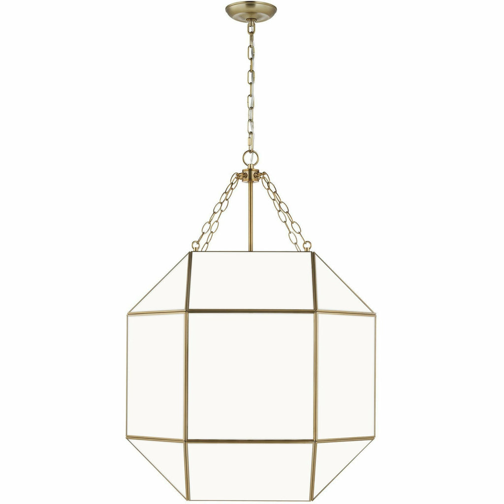 Morrison Large Lantern in Satin Brass with White Glass