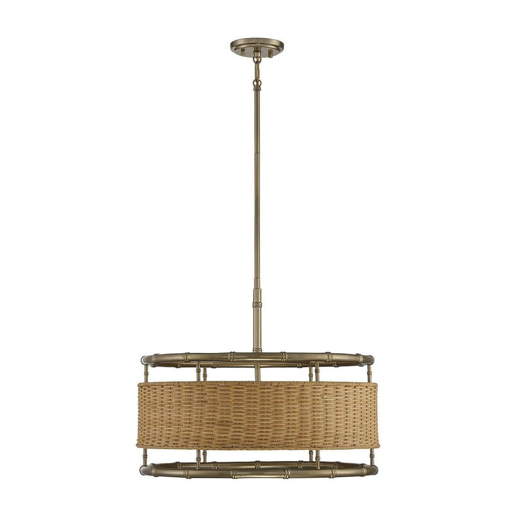 Arcadia 6-Light Pendant in Burnished Brass with Natural Rattan - Light House Co.