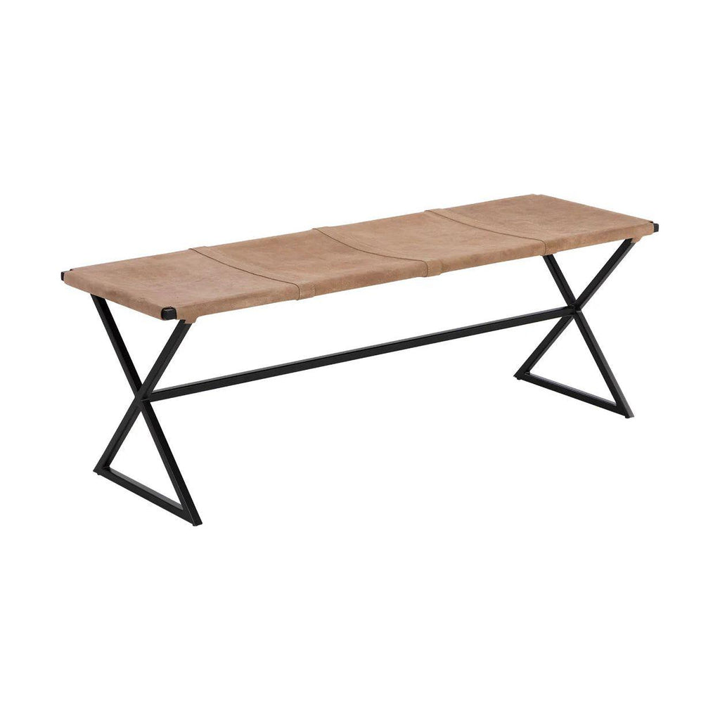 Elon Bench - Sueded Light Tan Leather - Light House Co.