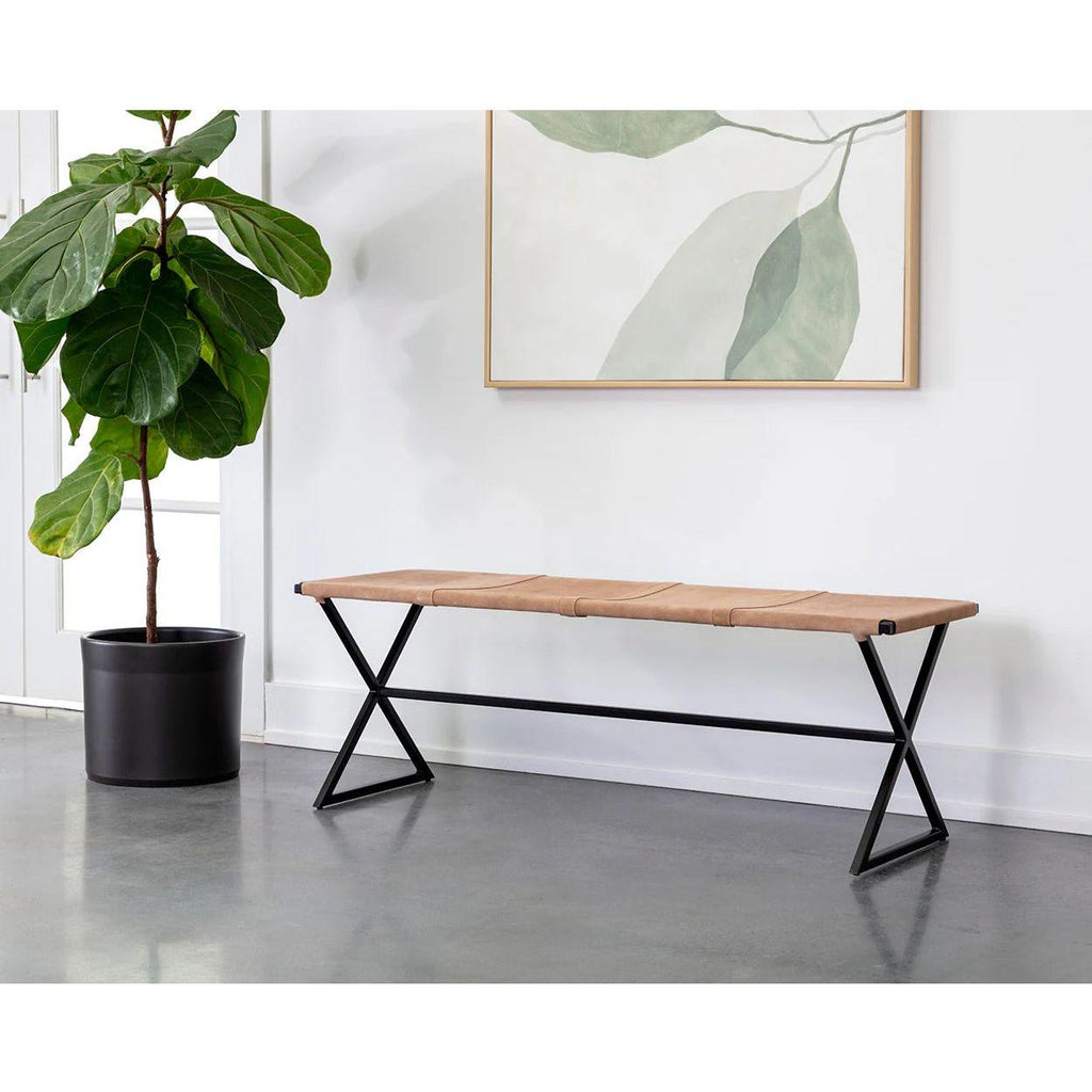 Elon Bench - Sueded Light Tan Leather - Light House Co.