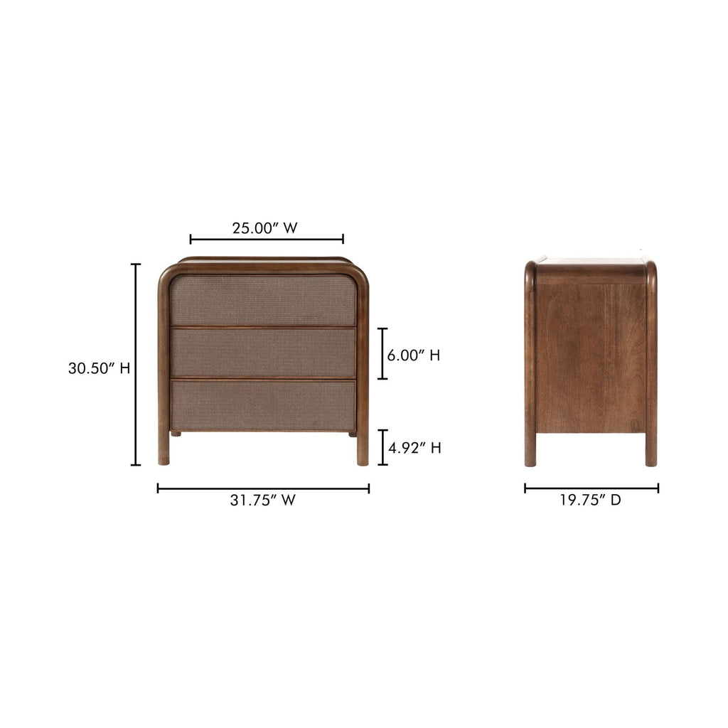 Rye Warm Brown 3 Drawer Nightstand - Light House Co.