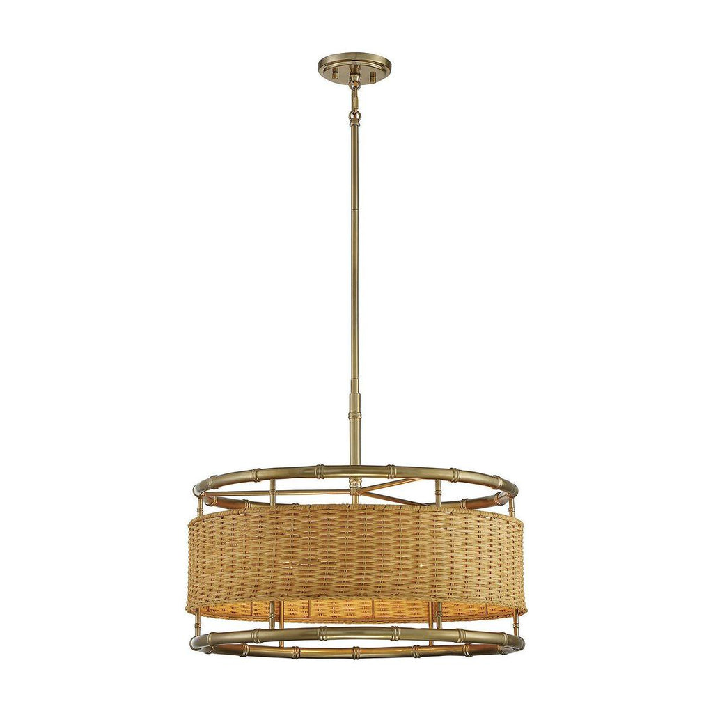 Arcadia 6-Light Pendant in Burnished Brass with Natural Rattan - Light House Co.