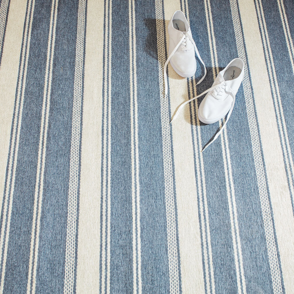 Bowman Stripe Blue Machine Washable Rug - Light House Co.