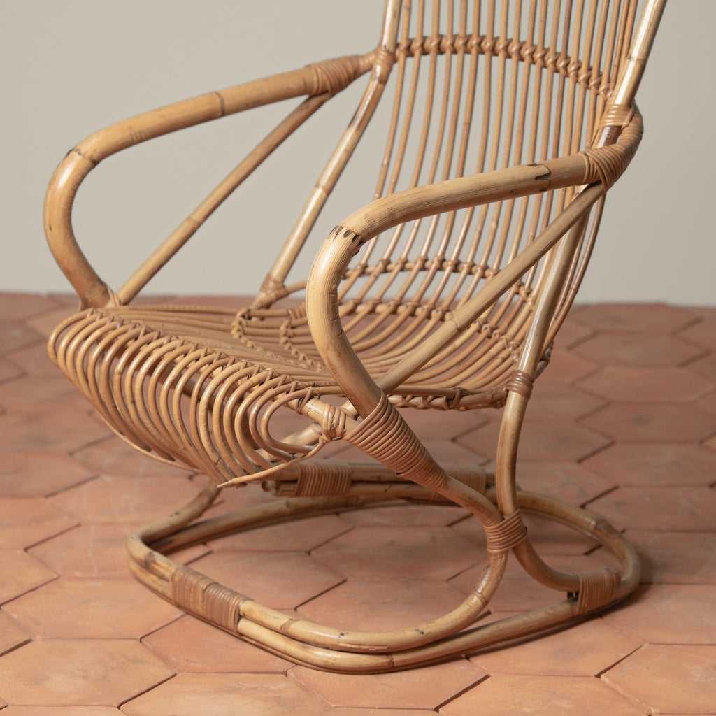 Vintage High Back Chair with Ottoman - Light House Co.