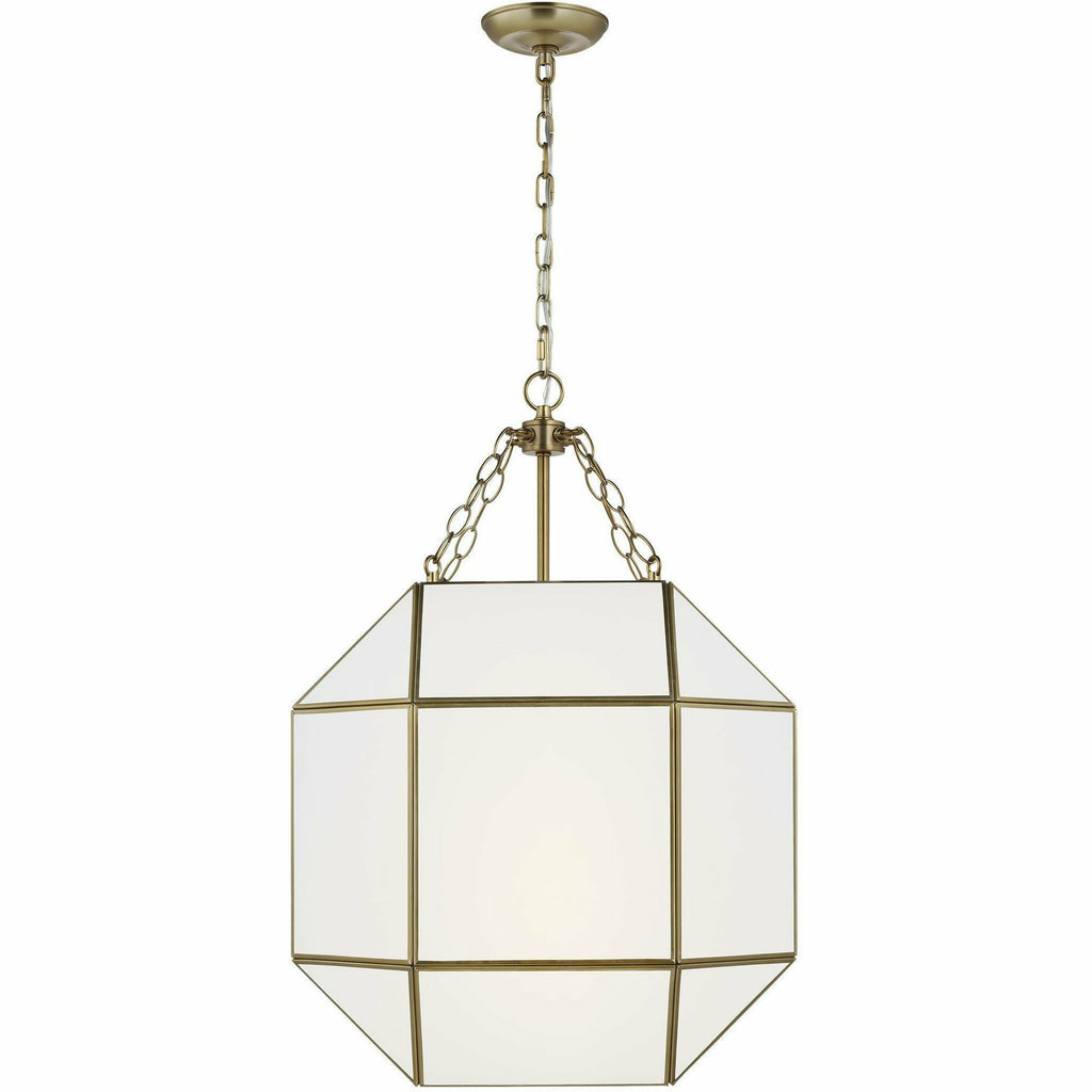 Morrison Medium Lantern in Satin Brass with White Glass