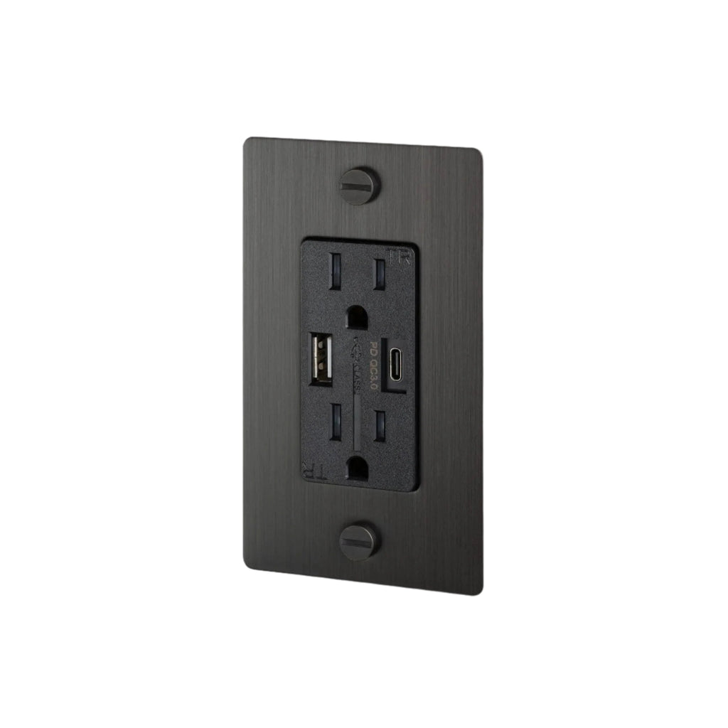 1G Combination Duplex Outlet and USB - A + C Charger  / Without Logo / Smoked Bronze | Lighting Control Accessories | Buster and Punch - Light House Co.