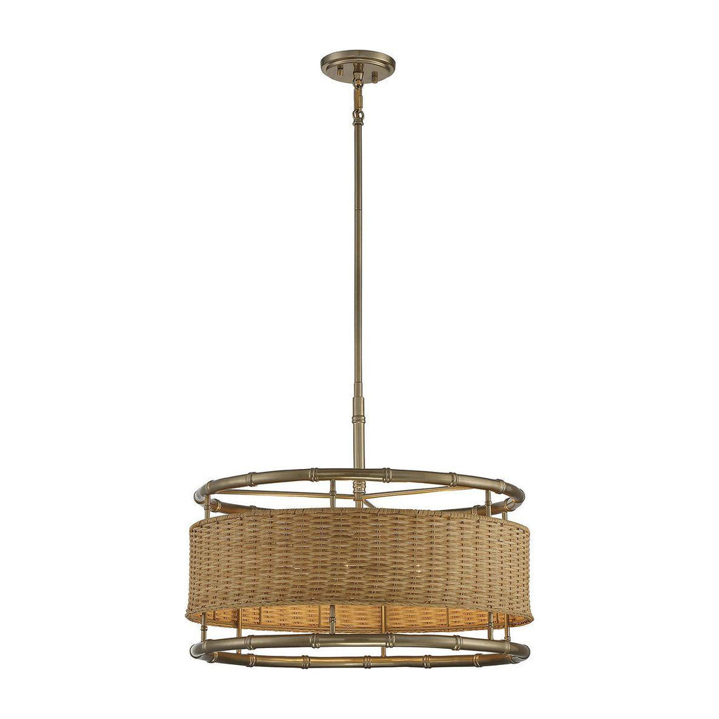 Arcadia 6-Light Pendant in Burnished Brass with Natural Rattan - Light House Co.