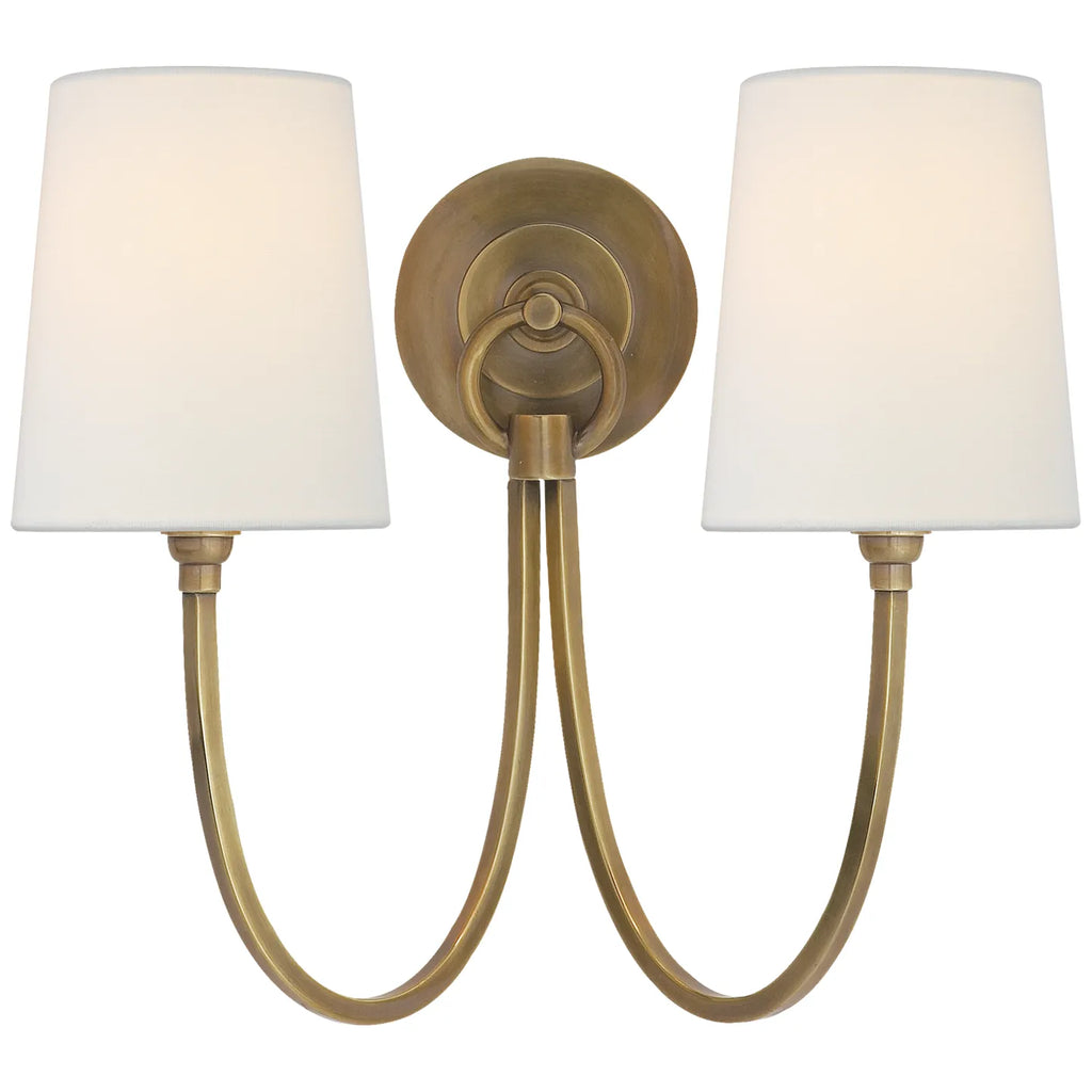 Reed Double Sconce - Hand-Rubbed Antique Brass / Linen | Open Box - Light House Co.