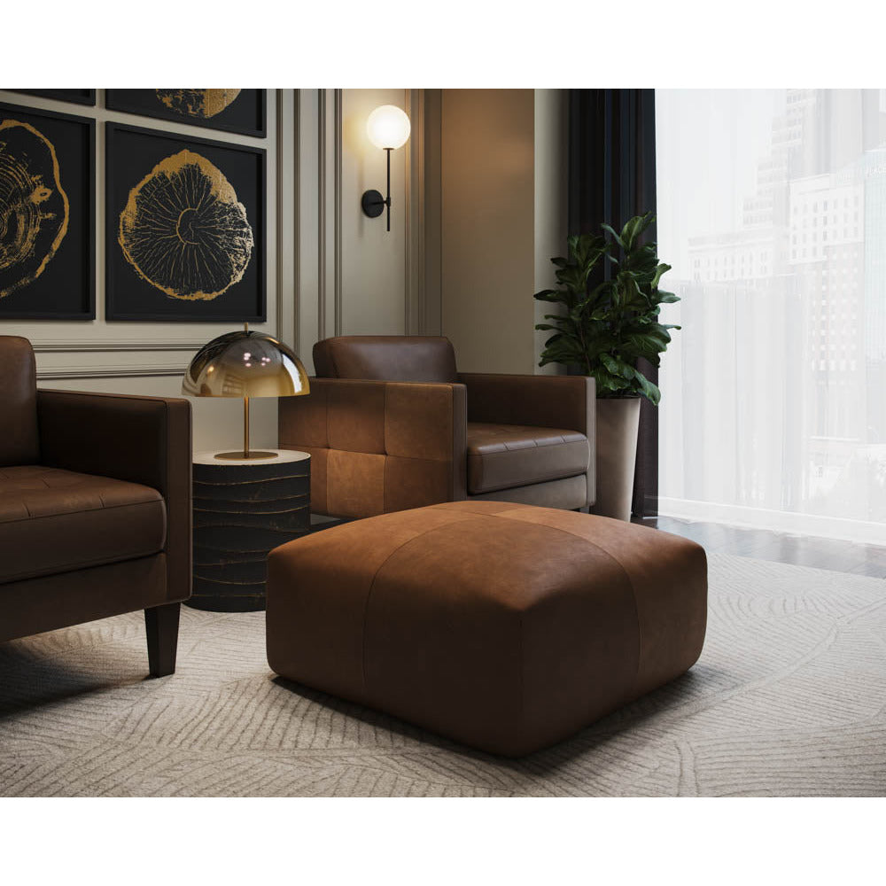 Elio Ottoman - Cognac Leather - Light House Co.